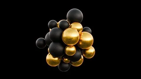 The Abstract Molecular Structure beautifully blends gold and black colors in a Иллюстрация