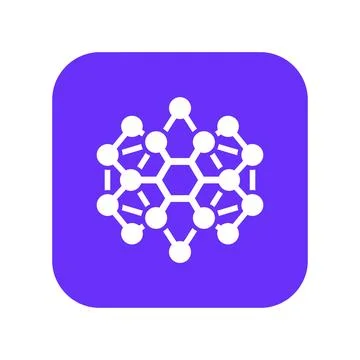 Abstract molecular structure icon with connected spheres on square purple b.. 스톡 일러스트