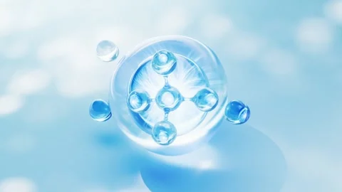 Abstract molecular structure inside transparent sphere with liquid drops ro.. Stock Footage 332317001