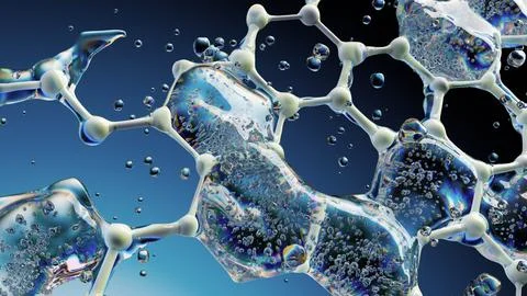 Abstract Molecular Structure with Iridescent Bubbles on a Dark Background Stock Illustration