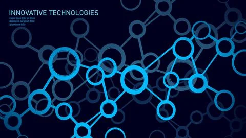 Abstract molecular structure network. Interconnected circular nodes form a Stockillustratie
