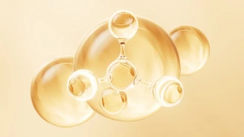 Abstract molecular structure rotates slowly in golden liquid orbs Vídeos de archivo 327247991
