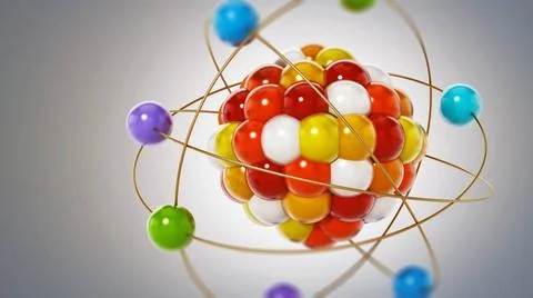 Abstract molecule model consisting of colored spheres. 3D illustration Abs... 스톡 사진