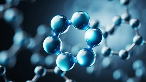 Abstract molecule structure rotating with glowing blue atoms in dark backgrou 库存影片 327531790