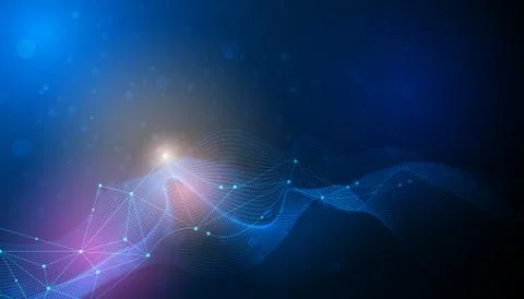Abstract Molecules and 3D Mesh with light effect, wave lines, wavy pattern Stock Illustration