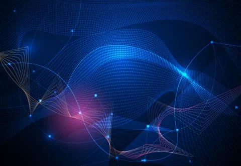Abstract Molecules and 3D Mesh with Lines, Geometric, Polygonal, wavy pattern Stock Illustration