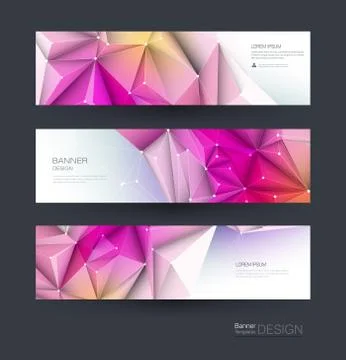 Abstract Molecules banner set with line, geometric, polygon Stock Illustration