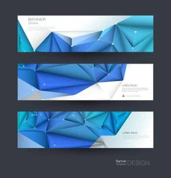 Abstract Molecules banner set with line, geometric, polygon Stock Illustration
