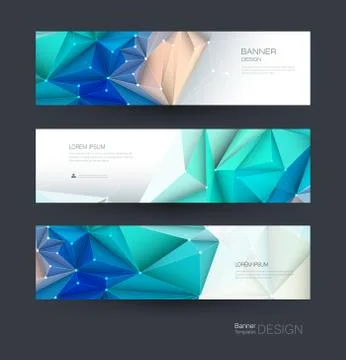 Abstract Molecules banner set with line, geometric, polygon. Stock Illustration
