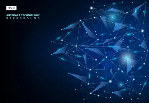 Abstract molecules technology with linear and polygonal pattern shapes on dar Illustrazione stock