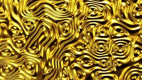 Abstract molten gold surface with glossy ripples and sculpted reflections across Stock Illustration