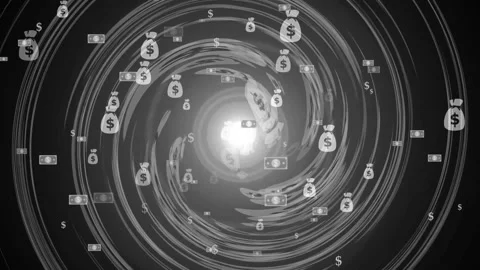Abstract money vortex with dollar signs cash icons and glowing center backg.. Stock Footage 337872251