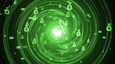 Abstract money vortex with dollar signs cash icons and glowing center backg.. Stock Footage 337872301