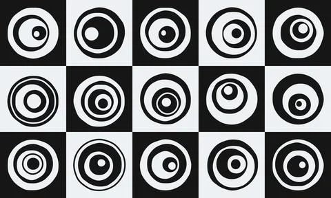 Abstract monochrome circle pattern. Geometric bauhaus shapes, concentric circles Stock Illustration