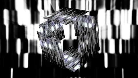 Abstract monochrome glowing rectangular block with the moving sides and glowing Stock Footage 168644910