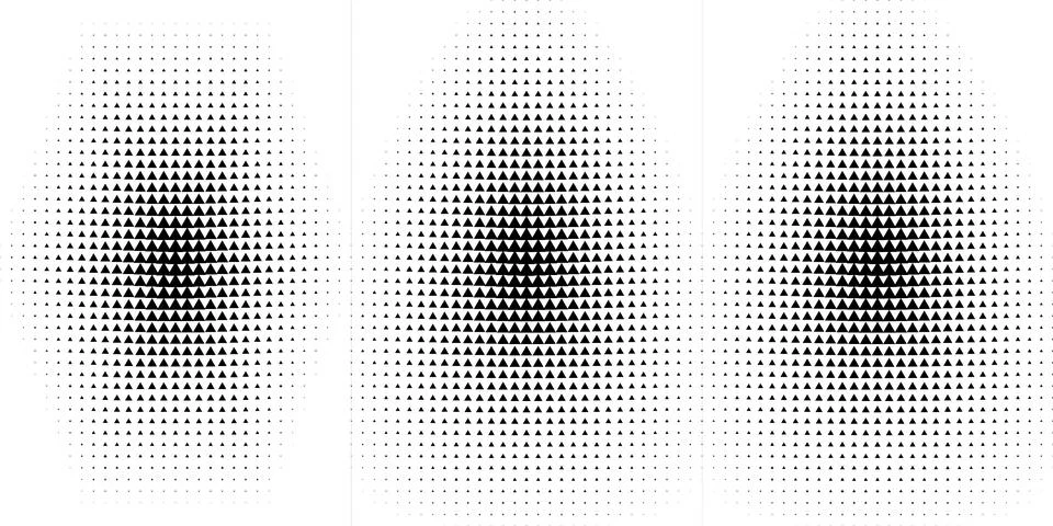 Abstract monochrome halftone patterns created with geometric triangle shapes Stock Illustration