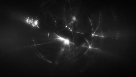 Abstract monochrome particle network with glowing dots and flowing lines form 库存影片 331032531