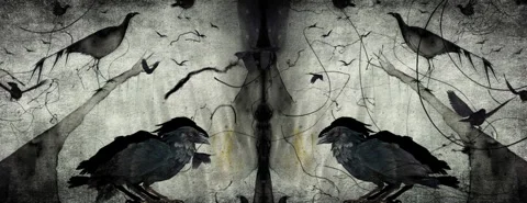 Abstract monochrome psychedelic ravens. Stock Footage 264160516