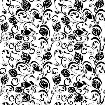 Abstract monochrome roses seamless pattern Stock Illustration
