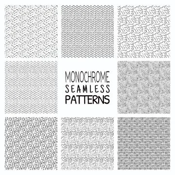 Abstract Monochrome Seamless Background Patterns Stock Illustration
