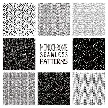 Abstract Monochrome Seamless Background Patterns Stock Illustration