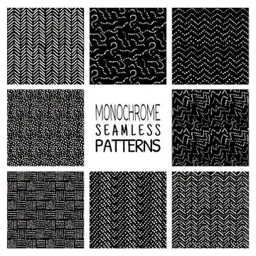 Abstract Monochrome Seamless Background Patterns Stock Illustration