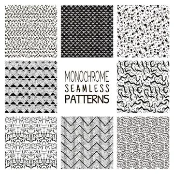 Abstract Monochrome Seamless Background Patterns Stock Illustration