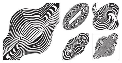 Abstract monochrome set featuring distorted wave patterns and liquid marble swir Stock Illustration