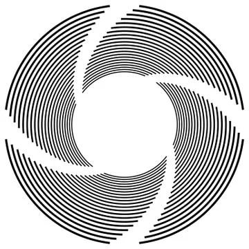 Abstract monochrome spiral, vortex with radial, radiating circles. Rotating c Stock Illustration