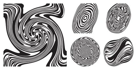 Abstract monochrome swirl design elements set with distorted black and white lin 스톡 일러스트