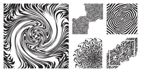 Abstract monochrome swirl patterns with distorted wavy lines set against a trans Stock Illustration