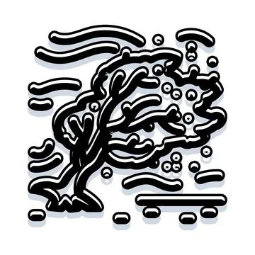 Abstract monochrome tree experiencing strong wind impact Stockillustratie