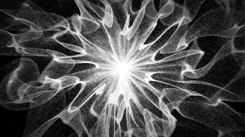 Abstract monochrome visualization depicting an intense burst of radiant energy Stock Footage 321887324
