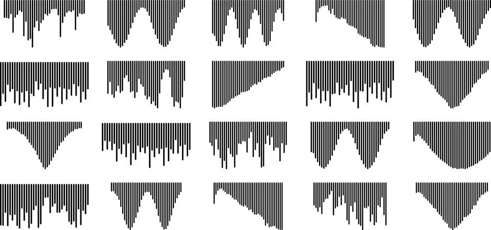 Abstract monochrome wave patterns with vertical lines in various configurat.. Ilustração Stock