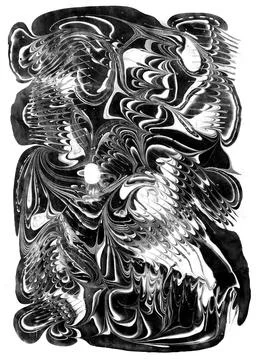 Abstract Monochrome Waves. Dynamic black and white abstract design with swirling Illustrazione stock