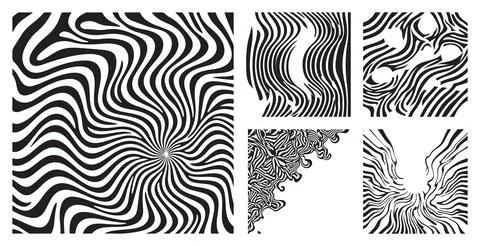 Abstract monochrome wavy line patterns collection featuring swirling organic sha 스톡 일러스트