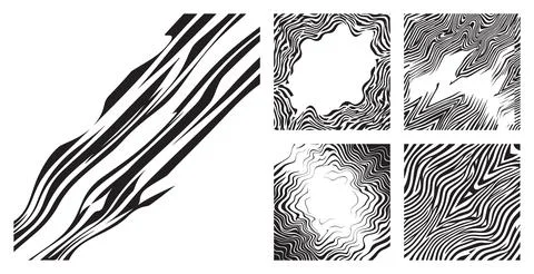 Abstract monochrome wavy line patterns set featuring dynamic flowing shapes and Stock Illustration