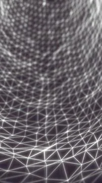 Abstract monochrome wireframe network of glowing nodes and polygonal connec.. Illustrazione stock