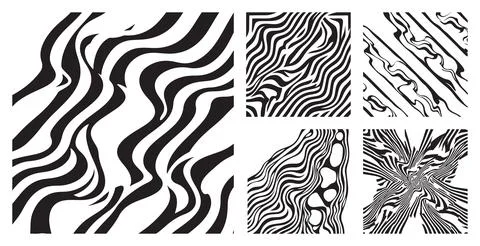 Abstract monochrome zebra stripe patterns set for creative design projects featu Stock Illustration