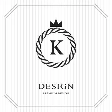 Abstract Monogram round template. Linear seamless pattern. Modern elegant K Stock-Illustration