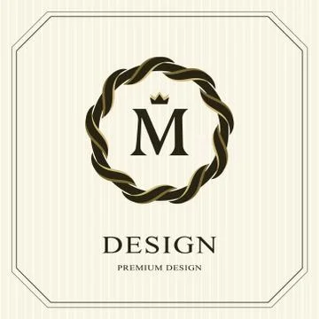 Abstract Monogram round template. Linear seamless pattern. Modern elegant M 스톡 일러스트