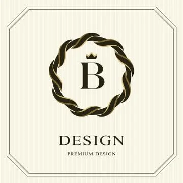 Abstract Monogram round template. Linear seamless pattern. Modern elegant B Stock-Illustration