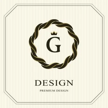 Abstract Monogram round template. Linear seamless pattern. Modern elegant G 스톡 일러스트