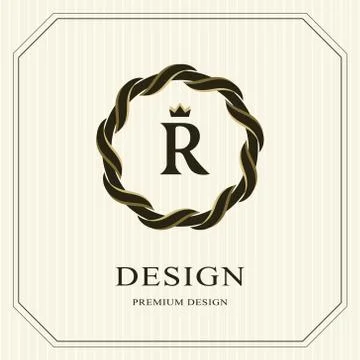 Abstract Monogram round template. Linear seamless pattern. Modern elegant R Stock-Illustration