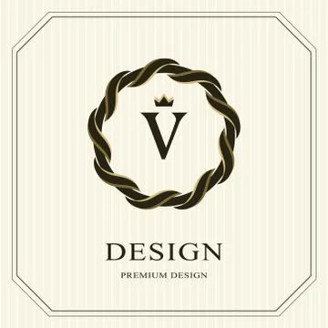 Abstract Monogram round template. Linear seamless pattern. Modern elegant V Stock-Illustration