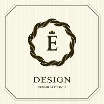 Abstract Monogram round template. Linear seamless pattern. Modern elegant E Stock-Illustration