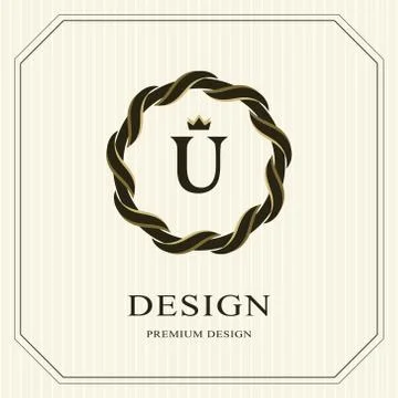 Abstract Monogram round template. Linear seamless pattern. Modern elegant U Stock Illustration