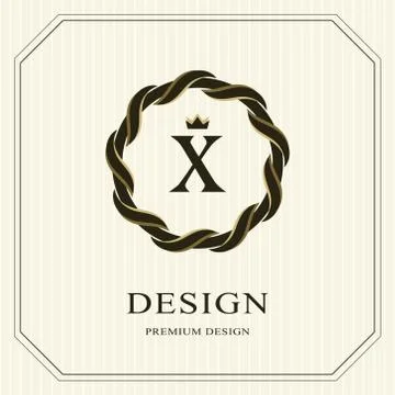 Abstract Monogram round template. Linear seamless pattern. Modern elegant X Illustrazione stock