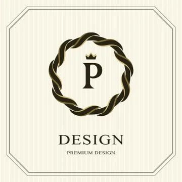 Abstract Monogram round template. Linear seamless pattern. Modern elegant P Stock-Illustration