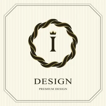 Abstract Monogram round template. Linear seamless pattern. Modern elegant I Stock Illustration